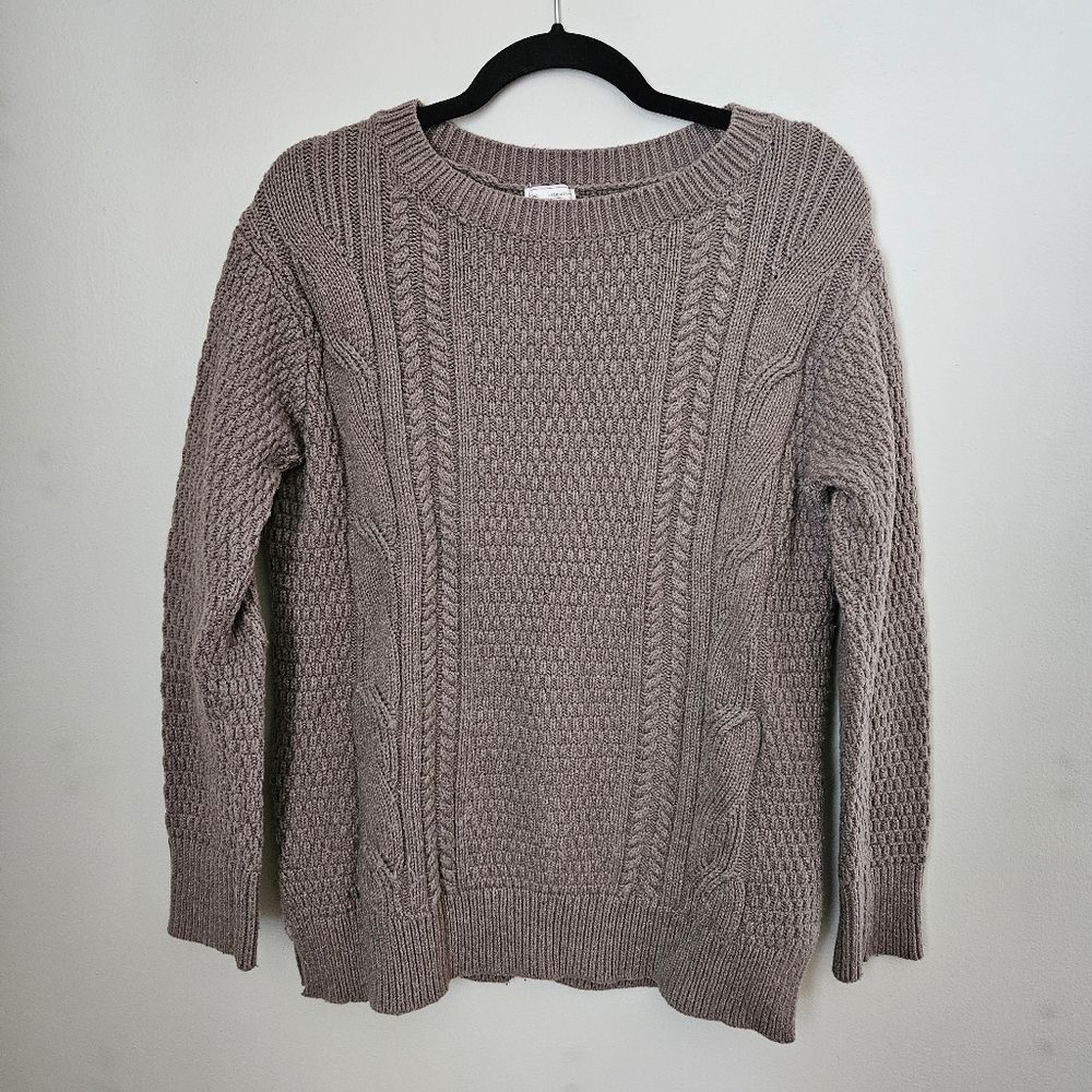 GAP Sweater Crewneck Boyfriend Cable Knit Mushroom Brown Casual Comfy Neutral